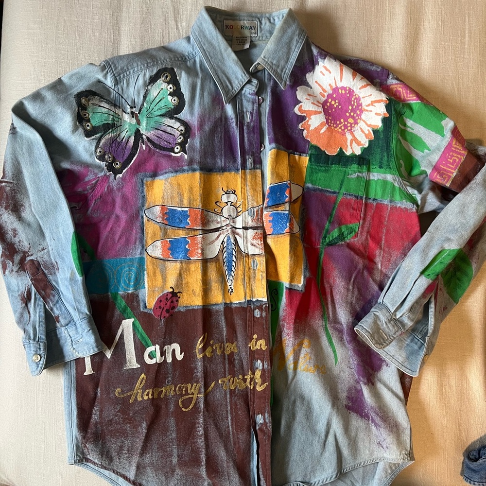 Kolorway Light Blue Denim Shirt with Rainbow Logo